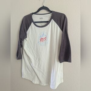 REI Cream and Brown Raglan Tee